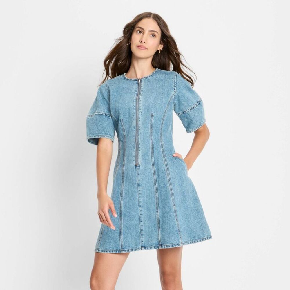Women's Corset Denim Mini A-Line Dress - Future Collective Medium Wash XS